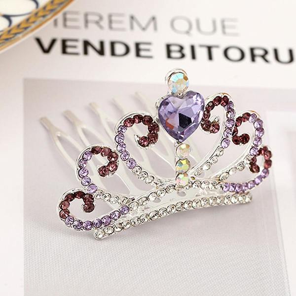 Tjejer Insert Comb Bow-kont Hårkam Krona Blomma Huvudbonad Barndagspresent Purple C