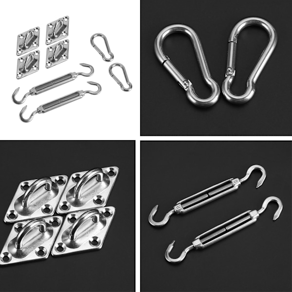8-delt Sølvfarvet Rustfrit Stål Hardware Kit til Montering af Solsejl