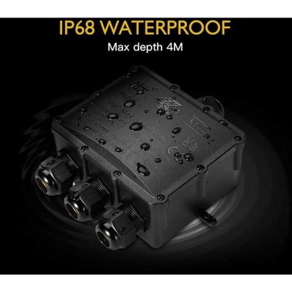 Udendørs IP68 vandtæt samledåse - 4-vejs større kabel, elektrisk forbindelsesdåsestik til kabel Ø 4 til 14 mm, ABS
