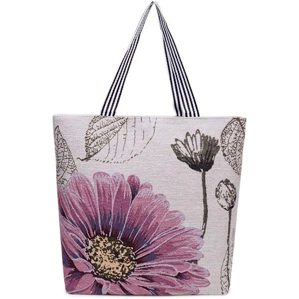 Canvas-kangaskassi naisille, uudelleenkäytettävä ruokaostoskassi Kannettava olkalaukku koululaukku A916-411 Flower