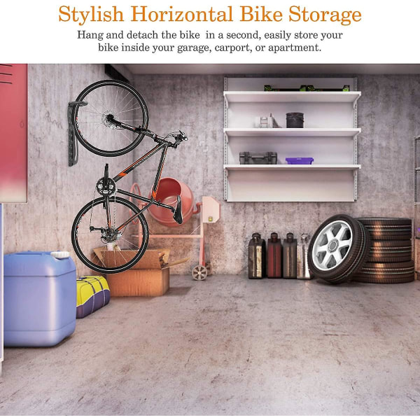 Väggmonterad cykelhållare, [2 st] Heavy Duty garageförvaringsredskapskrokar, vertikalt fäste med halkfritt gummiband, lätt att haka/lossa, stöd 66 lbs