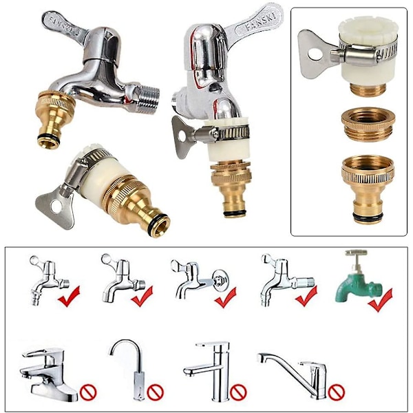 L 4 stykker gevindadaptere, Messing Connect Y Ventil Slange ende Rørfittings til rør Universal Adapter Tilbehør Adapter Connector