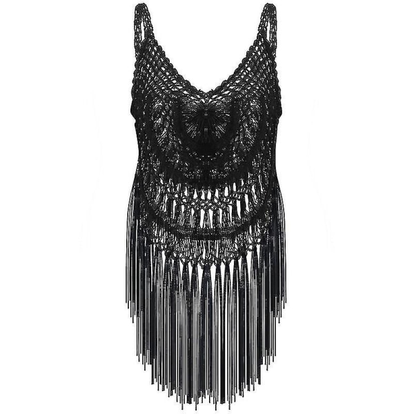 kvinder Boho Holiday Beach Sexet Bikini Cover Up Kjole Hæklet Lace Fringe Badetøj M