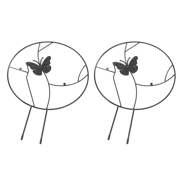 Blomma Växtstöd Järn Klätterställning för Hemträdgård Rund Ringdesign Svart 2-pack