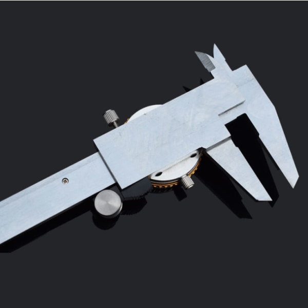 Udløser 150 mm 0,02 mm skive Caliper Dobbelt lineal Stødsikker rustfrit stål skive Vernier Caliper Træ måleværktøj