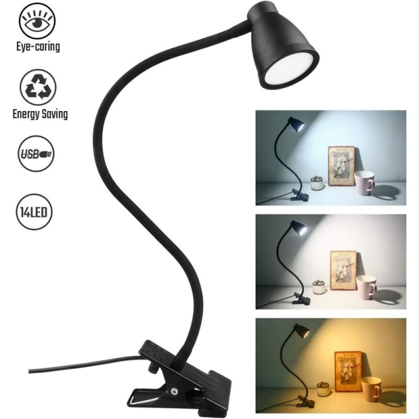 Home Clip-skrivebordslampe LED-bordslampe med øjenbeskyttelse (sort)