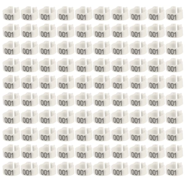 100 stk. 8 mm nummererede 001-100 hvide plastik dueringe