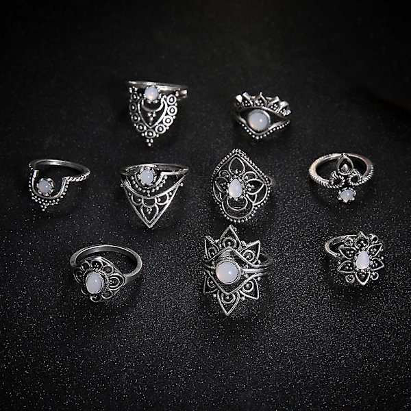 9kpl/ set Retro Naisten Ontot Kukka Keinotekoinen Jalokivi Knuckle Midi Pinoamissormukset Set