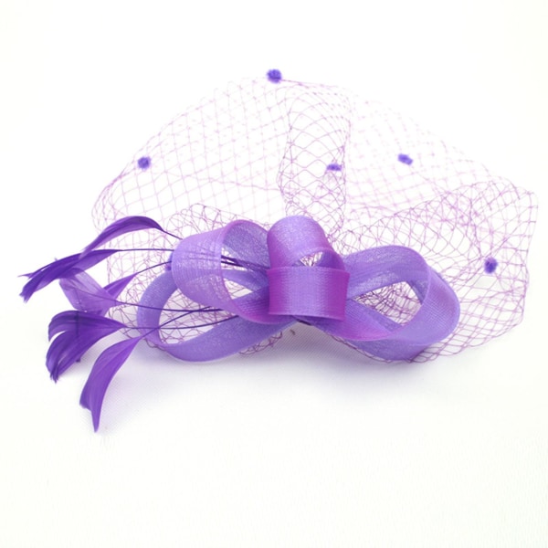 Faux Feather Net Garn Hatt Enfärgad Fascinator Bröllop Tea Party Huvudbonader Hårprydnad för Purple