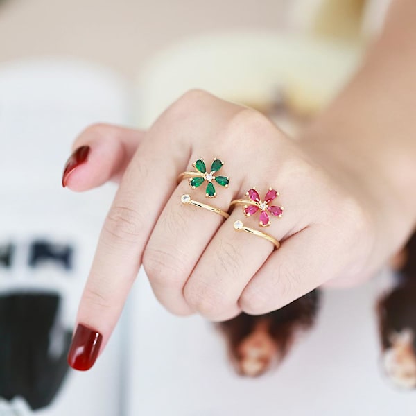 Ring Vintage Zircon Flower Stud Fashion smykker Ac10562 Blue