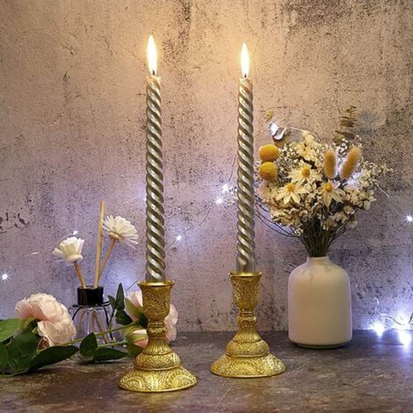 2ST Mässingsljushållare Ljushållare Ljushållare Set Vintage Metall pelarhållare, 4 H Ljusstakar Elegant Candle Ki