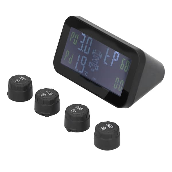 LCD Bil TPMS Dekktrykkovervåkingssystem med sensor, solcellelading, USB-lading