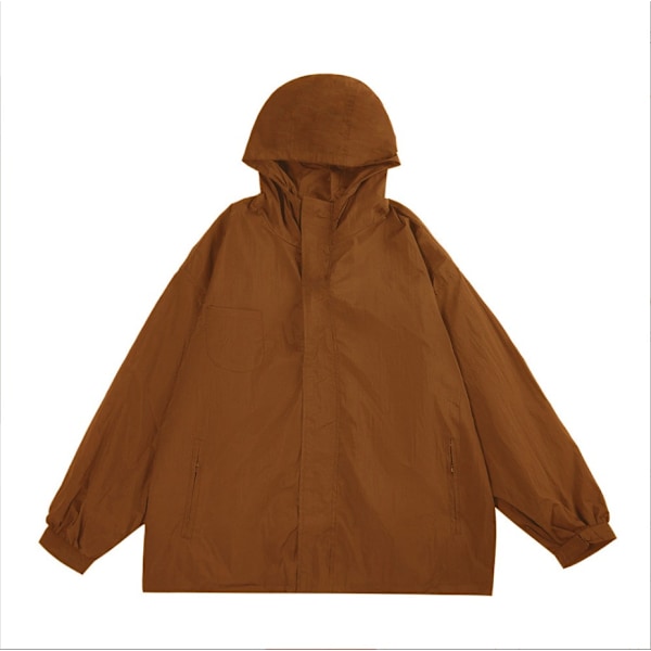 Ensfarvet kort trenchcoat med hætte (Orange XL)