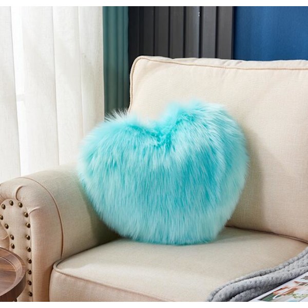 Pæon Pink Heart Pyntepude, plys pude Lake Blue 40cm