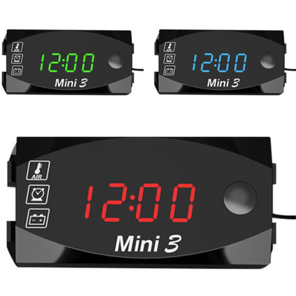 Elektronisk klocktermometer tre-i-ett LED elektronisk watch 12V stor skärm universal IP67 lämplig för alla 6-30V motorcyklar, bilar och shi
