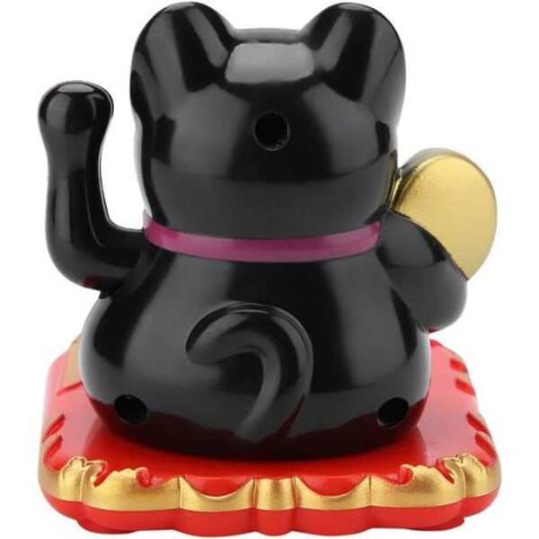 Solar Lucky Cat med vinkende arm Kat Maneki Neko Fortune Velkomst velkommen til dekoration Hjem Bil Venner Gaver (Sort)