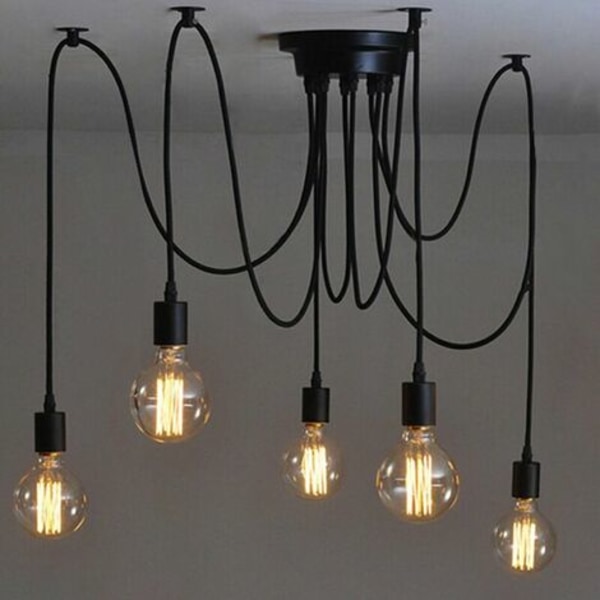 Lysekrone Pendel DIY Justerbar Loftslampe E27 1,5m 5 Lys til Stue Soveværelse Bar Sort - Sort