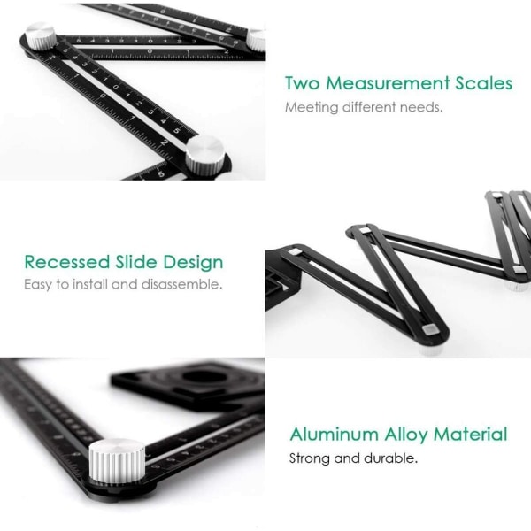 Monteringsværktøj Fliseåbningsfinder Aluminiumslegering Multi-Angle Fitting Tool Lineal