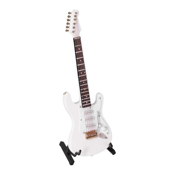 Mini Gitarr Modell Elbas Gitarr Modell med Ställ för Dockskåpsdekoration Vit