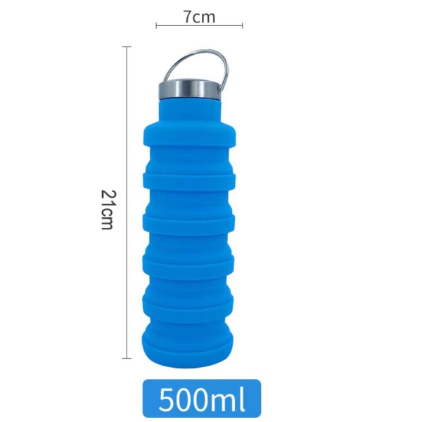 500 ml kannettava elintarvikelaatuinen silikoni taitettava kuppi Creative Sports -vesipullo ulkokäyttöön sisäänvedettävä dekompressiovesikuppi (sininen kannettava)