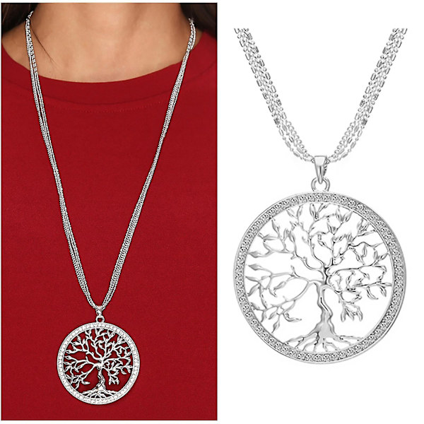 Tree Of Life -kaulakoru naisille, kelttiläinen riipus ruusukristalli pitkäketjuinen kaulakoru