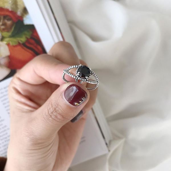 Ring Silver S925 Justerbara Modesmycken Ac7375 Black