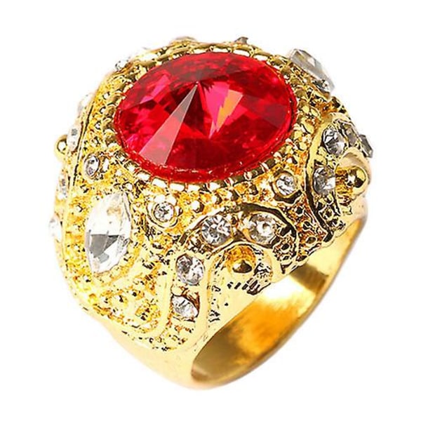 Herre vintage luksus, stor harpiks krone guldbelagt legeringsring smykker størrelse 7-10 17 Red 17
