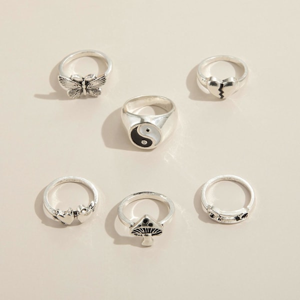 6 kpl / set Muoti Sormus Retro Pinottava metalliseos Butterfly Design Sormus Sormus Korut Asusteet