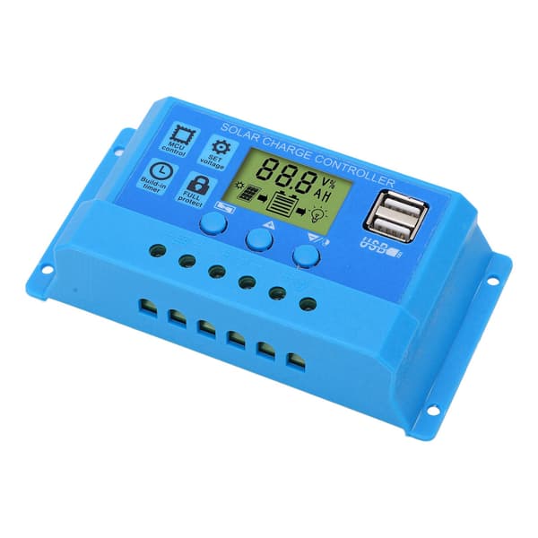 PWM Solar Charge Controller LCD-skærm Justerbare Parametre 2 USB-porte Blå 12V 24V