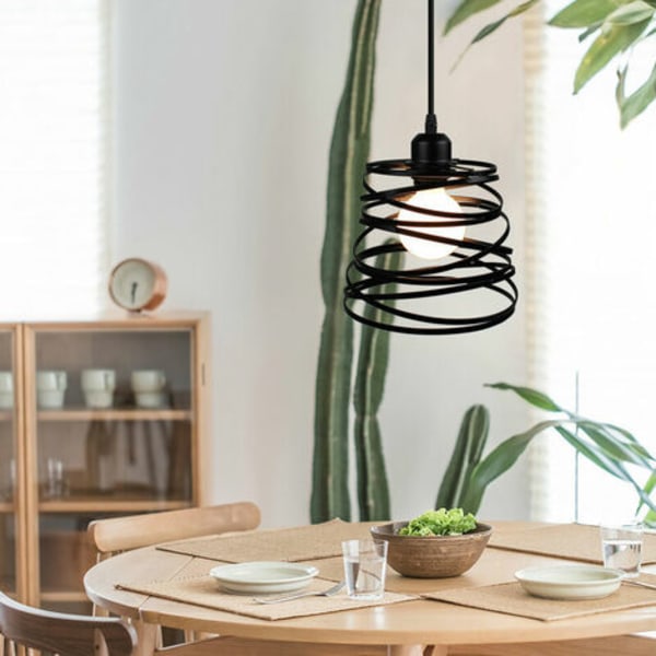 Creative Pendel Ljuskrona Lampa Metallskärm 20cm E27 för Vardagsrum Sovrum Bar Svart - Svart