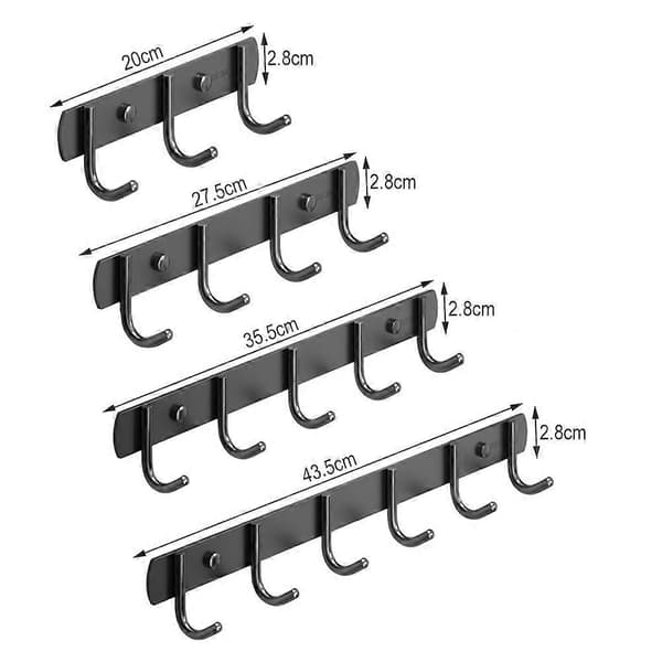 Reiätön seinäkoukku 3/4/5/6 koukulla, vakaa, ei lävistystä, ripustuskoukut kylpyhuoneeseen ja keittiöön Black 6 Hooks