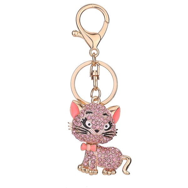 Kreativ diamantbesat nøglering Katteformet charme nøglering Taske Vedhæng Smykker Tilbehør Bildekoration (pink)