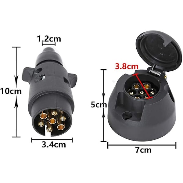 7-polet trailerstik han- og 7-polet trailerstik hun, 12v vandtæt 7-polet trailerstik hitch-stik, trailerstik passer til lastbil Rv-bil (gummistøvler)