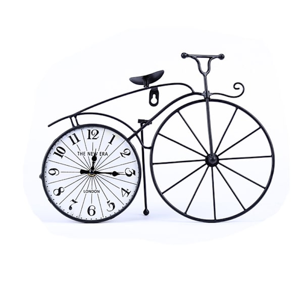 Jern vægur hjemme soveværelse lydløst ur personlighed ur, sort cykel, 37,5 * 5 * 27 cm,