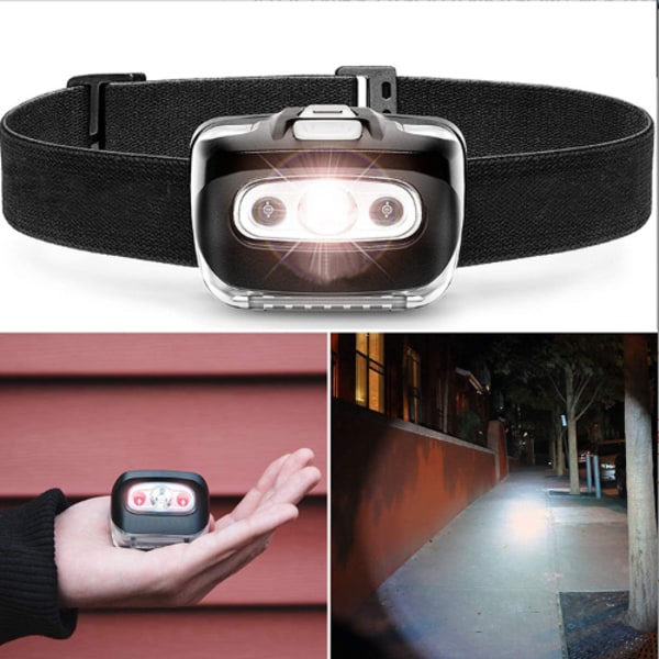 Mini 3LED XPG pannlampa, 3W+2 pannlampa med justerbart pannband, för vandring och camping