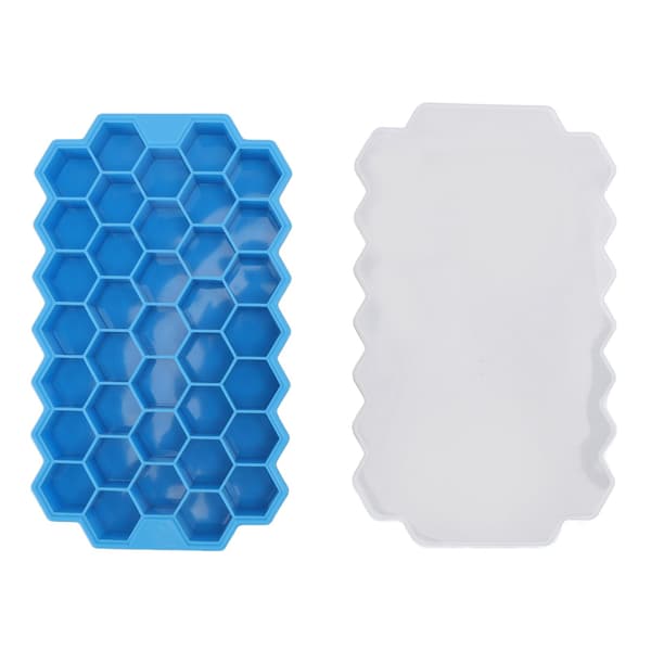 37 Fack Flexibel Silikon Honeycomb Isbitsbricka Blå med Lock