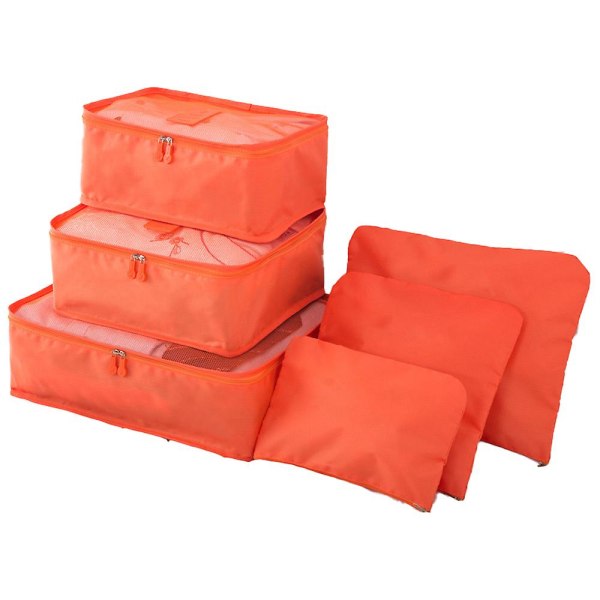 Opbevaringstaske til rejsebagage 6-delt sæt, flerfarvet quiltopbevaringskuffert orange