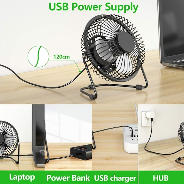 Mini- USB tuuletin, 360 asteen kierto, 4 tuuman kannettava, hiljainen pöytätuuletin toimistoon, lastenrattaat, koti, toimisto, retkeily, matkustaminen -