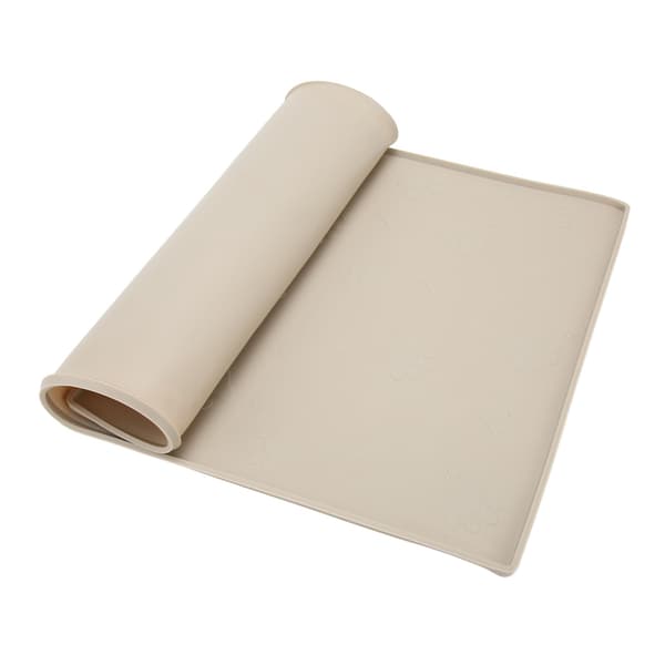 Fodermåtte til kæledyr, skridsikker, vaskbar, tåler opvaskemaskine, silikone, stor hundevandskålsmåtte, beige