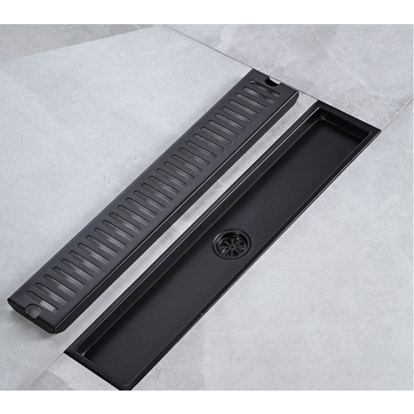 Rektangel gulvafløb, 30×10 cm sort rustfrit stål forlænget gulvafløb, med filter, lugtsikkert bruseafløb egnet