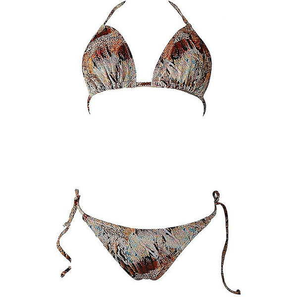 kvinnor Sexig Bikini String Set Vadderad Push Up Badkläder Sommar Beach Baddräkt Snakeskin Yellow L
