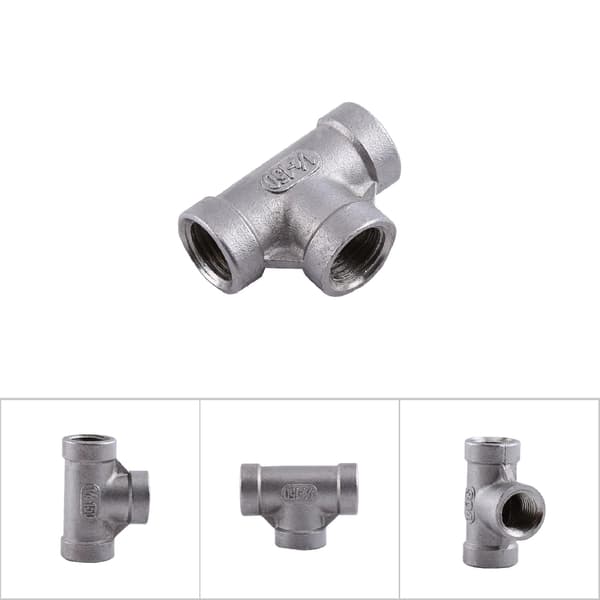 Rustfrit stål 304 3-vejs indvendigt gevind rørfitting 1 4 tommer 37 mm