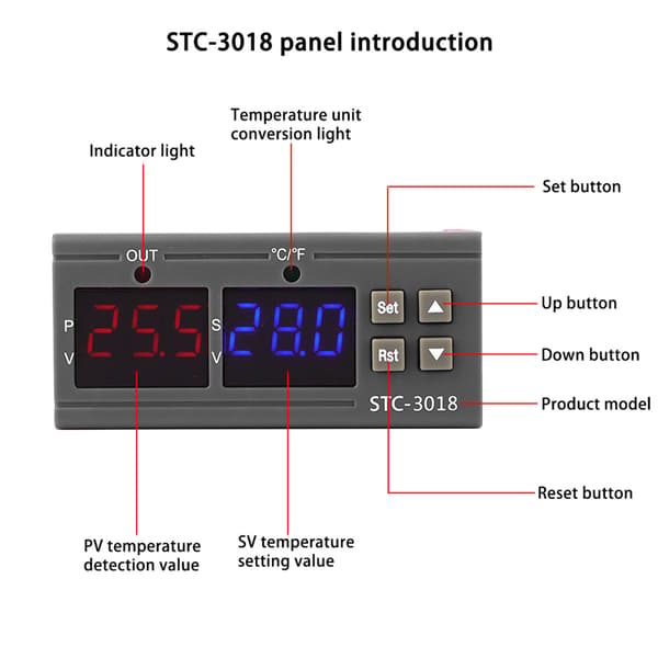 STC 3018 Digital Temperaturregulator Sensor Termostat med 1M NTC Kabel 24V