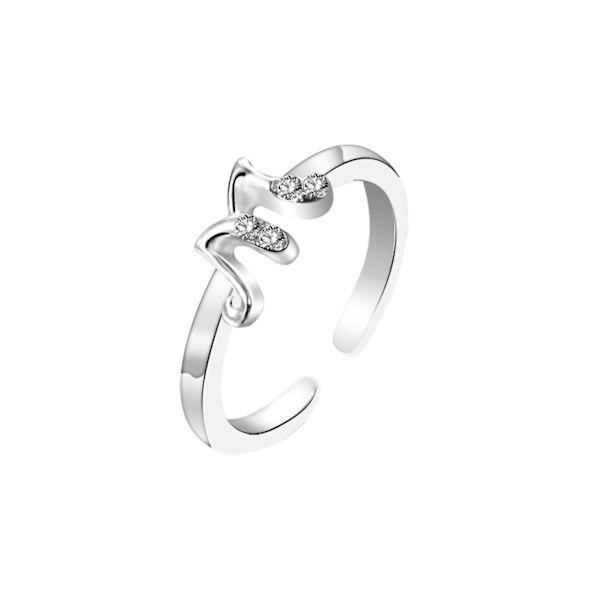 Mode Kvinder Simpel A til Z Engelsk Alfabet Bogstav Rhinestone Åben Ring smykker Silver N