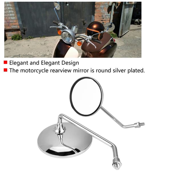 10mm Runda Silver Motorcykel Sidospeglar Vänster Höger 2st Set