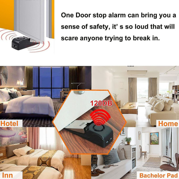 2-pak dørstopalarm med 120db alarmdørstop til hjem og rejse (sort)