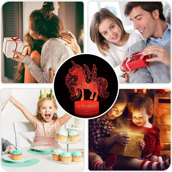 LC-1169 svart bakgrund färgglad touch + 16 färger fjärrkontroll unicorn serie 3D nattljus touch fjärrkontroll co