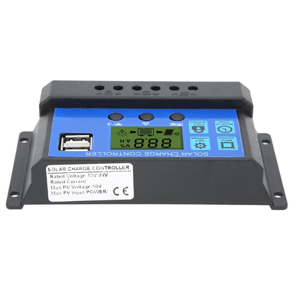 LCD Solcellepanelkontroller Dobbel USB-utgang 12V 24V 30A Batteriladingsmonitor