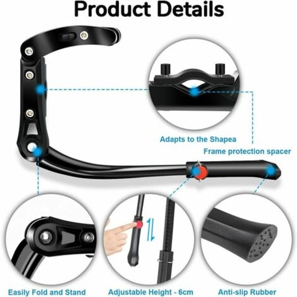 Cykelstativ 300 mm justerbar alu-cykelstativ med skridsikker gummifod sidestøtte Universal til Mountain Cy