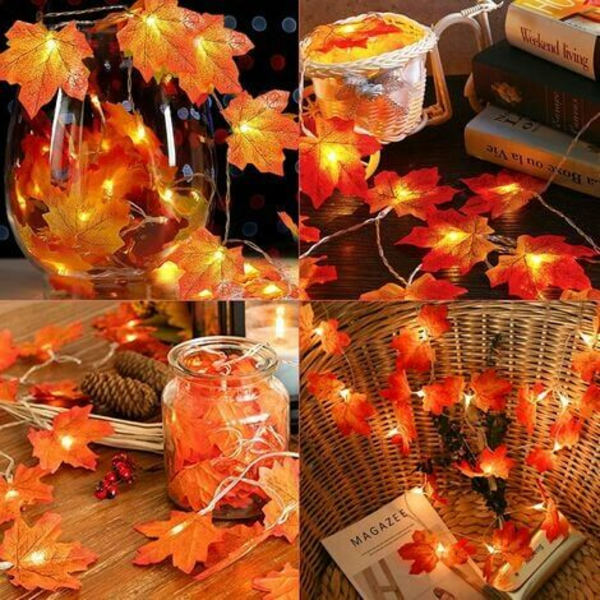 styck höstdekoration, 2M 20LED Leaf Fall Deco String Lights, Halloween Decoration String Lights Batteridriven för Ha